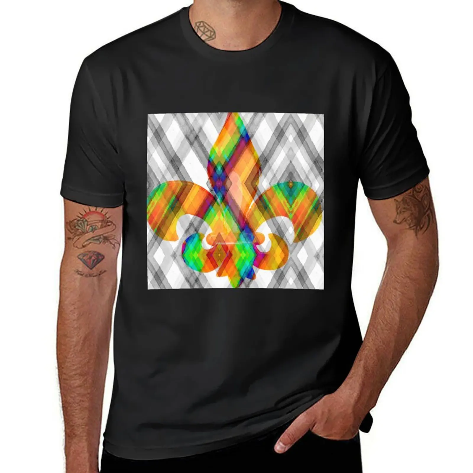 

Fleur De Lis Diamond Pattern T-Shirt oversized vintage clothes anime clothes oversized t shirt men