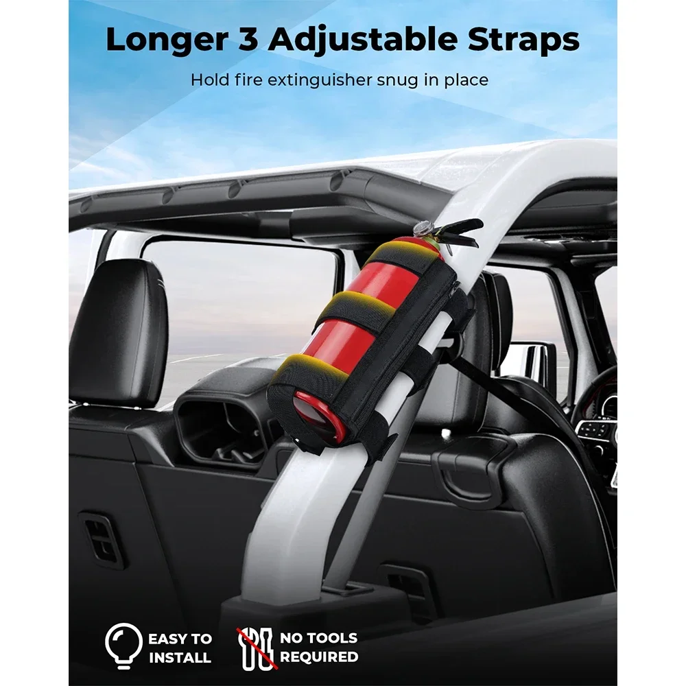 Adjustable Fire Extinguisher Holder compatible with Wrangler JK JL JLU YJ & Gladiator JT & Bronco with Roll Bar Bracket Holder