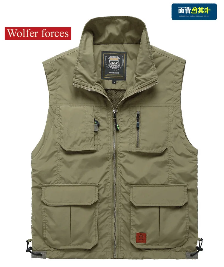 Man Vest Outerwear & Coats Windbreaker Reporter Vest Zip Large Size Hunting Vests of Men Sleeveless Jacket Fashionable vests of men windbreaker