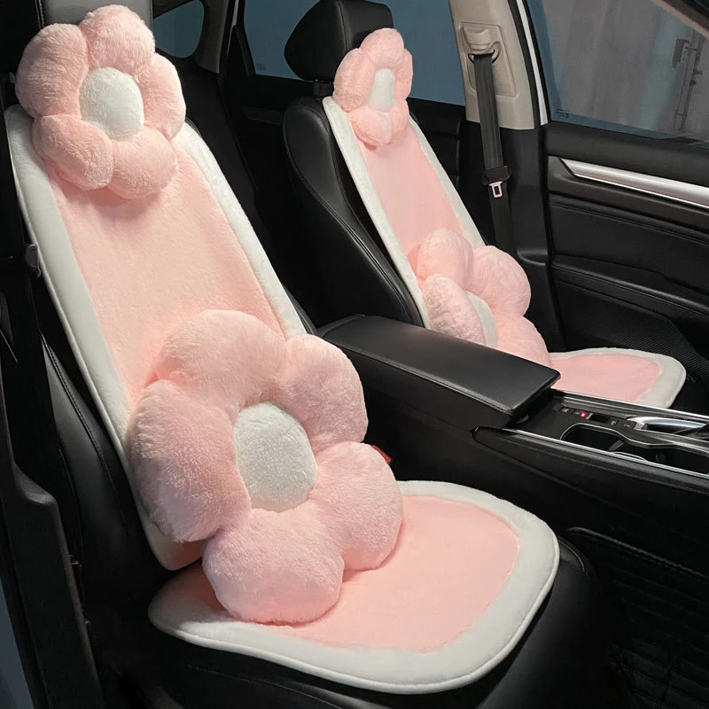 冬の柔らかい豪華な車のシートカバー,ピンク,白,人工ウサギの毛皮の車のクッション,暖かい車のアクセサリーを保ちます