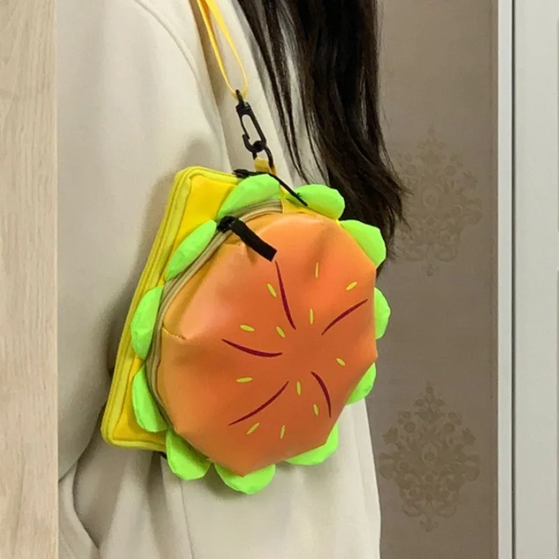 Waterproof Messenger Bag Large Capacity Shoulder Bags for Women Cute Cartoon Hamburger PU Leather Purses Funny Handbag