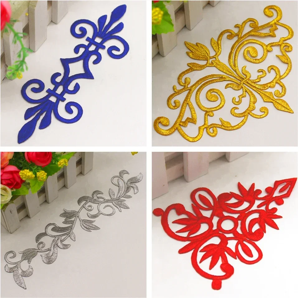 Iron On Appliques 3D Flower Patches Party Decoration Gold Embroidery Vintage Metallic for Cosplay Costumes DIY
