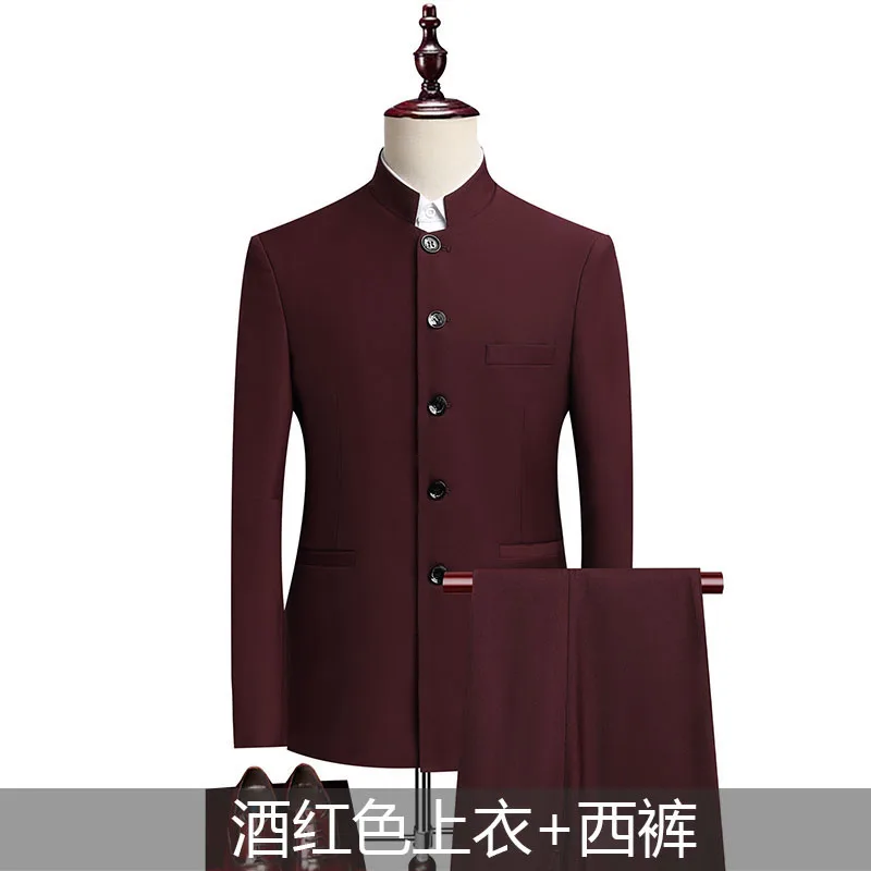 Suit (Blazer+ Pants) Men's Fashion Gentleman Business Outdoor Standing Collar Gentleman Wedding Work Slim Casual MAO Suit 5