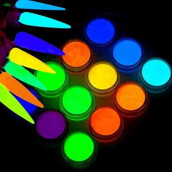 12pcs/Set Phosphor Luminous Powder Pigment Bright Luminescent Powder Glow In The Dark Colorful Glitters Gel Polish Decoration *# 1