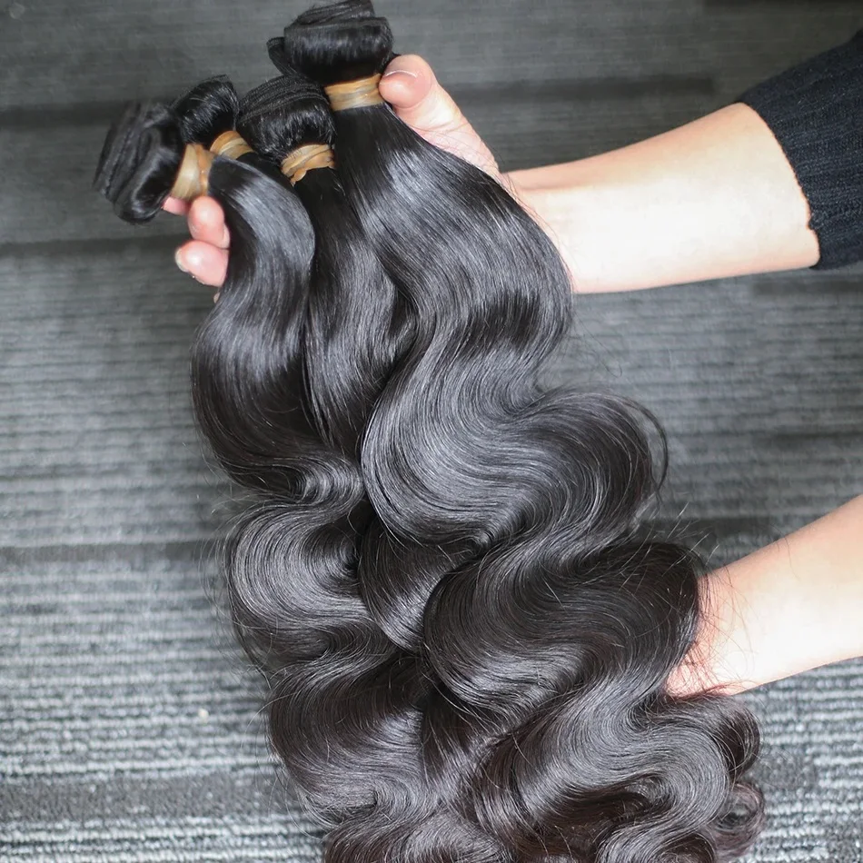 Human Hair Bundles with Closure Body Wave Brazilian Virgin Human Hair Weave 3 Bundles with 4x4 Lace Closure Natural Black Color 6