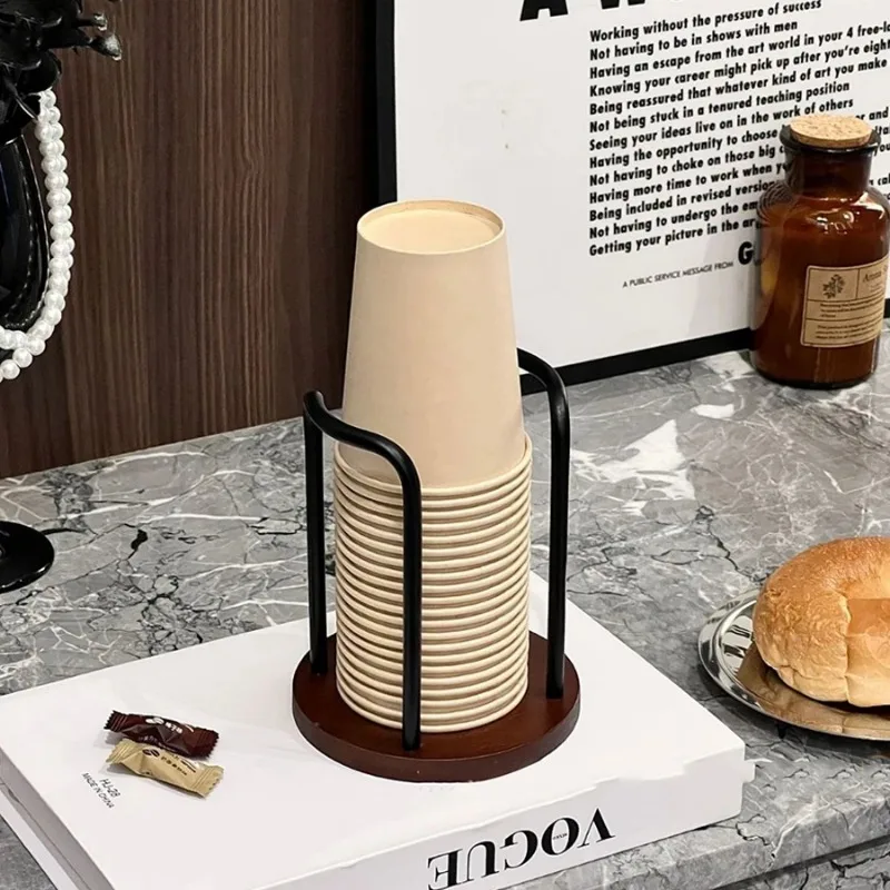 Disposable Cup Storage Holder Rack Shelf Water Cups Organizer Supplie Dispenser with Wood Mug Display Rack Desktop Decoration 3