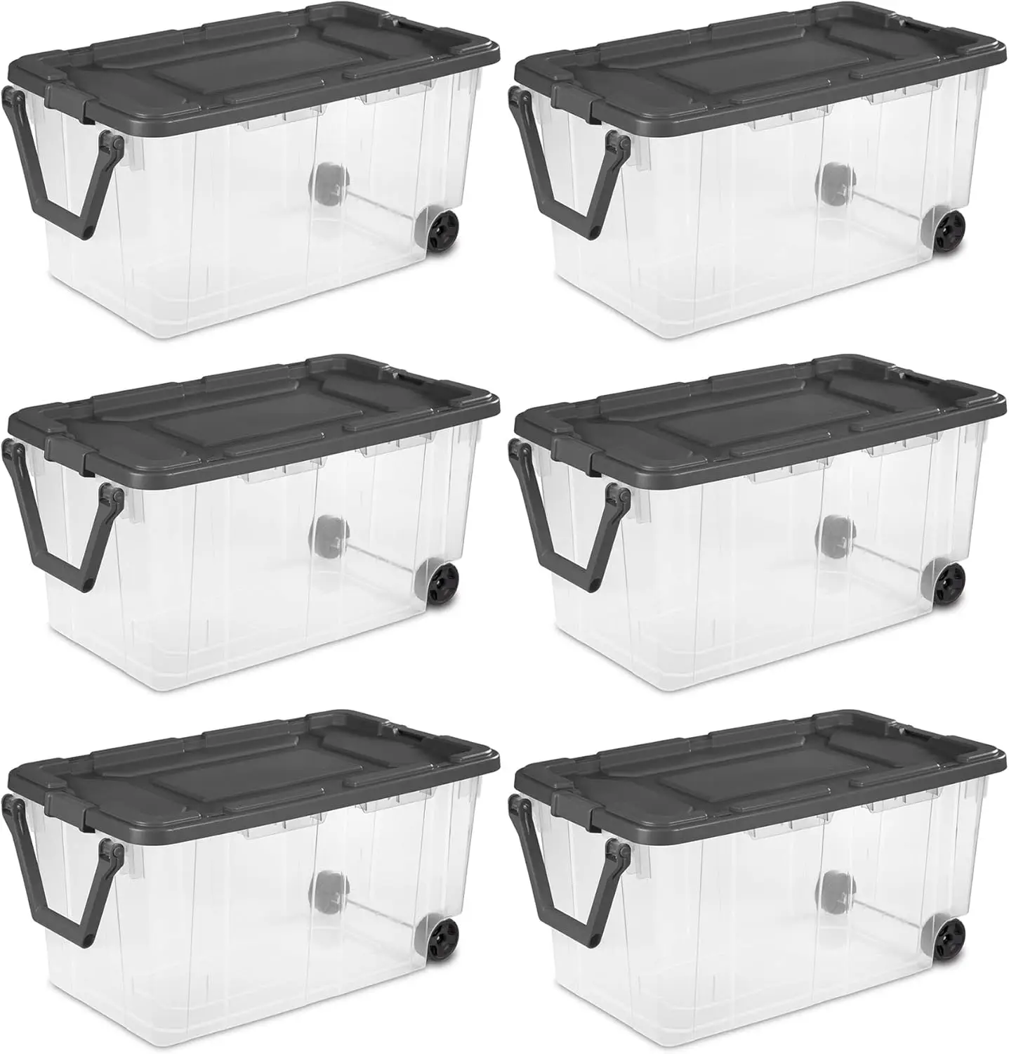 Description Picture 2 of item160 Quart Plastic Stacker Box Lidded Storage Bin Container for Home and Garage Organizing Shoes Tools Clear Base & Gray Lid