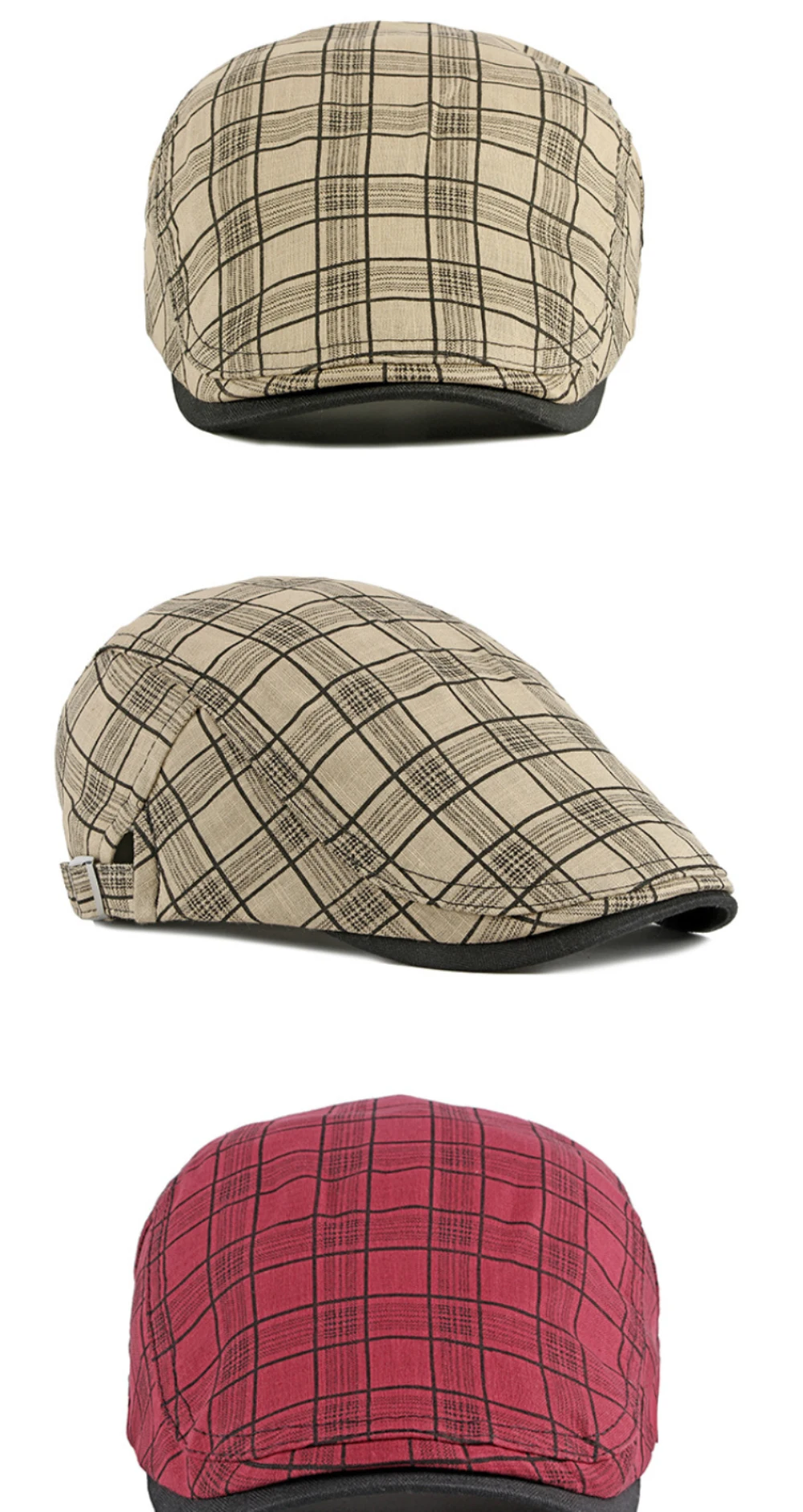 HT3013 Baskenmützen für Herren und Damen, Vintage Karierte Künstler-Baskenmütze, Unisex Ivy Flat Cap, Frühling Sommer Verstellbare Baskenmützen – Detail 7
