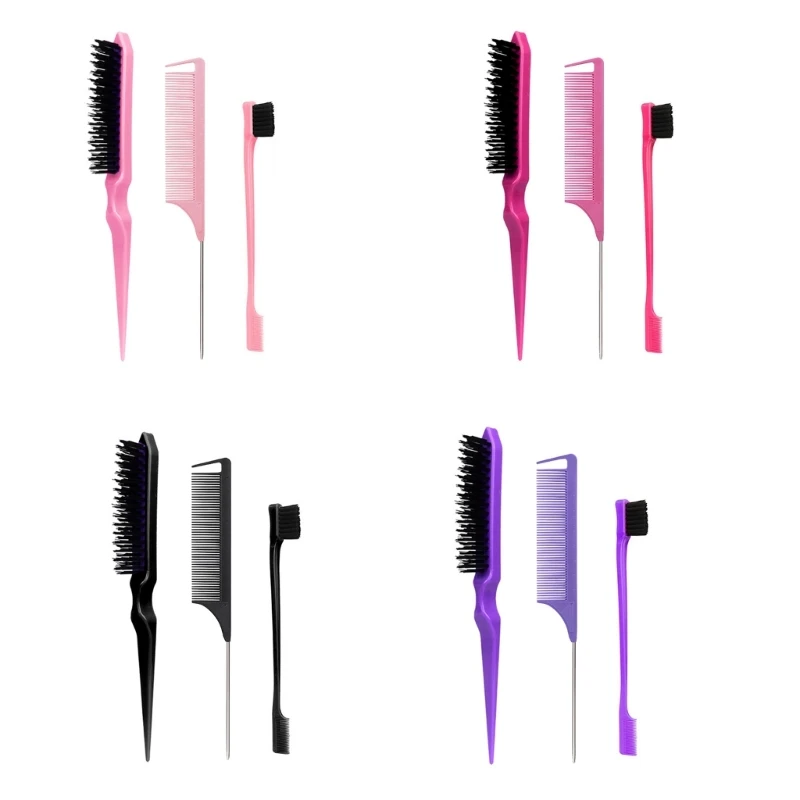 

Y1UF 3Pcs Hair Brush Styling Combs Set Bristle Hair Brush Teasing Brush Comb