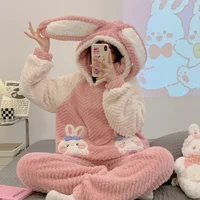 2024 New Plush Set for Women Thickening Hooded Long Sleeve Outfits for Women 2 Piece Set Cute Strawberries Printing Women Clothe - Image 5
