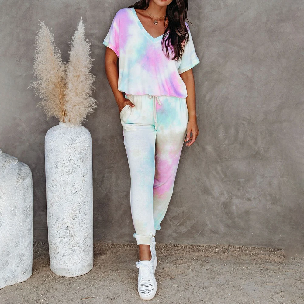 2023 Spring New Women's Clothing Fashion Tie Dye Vacation Shirt Trousers Casual Street Two Piece Set For Women