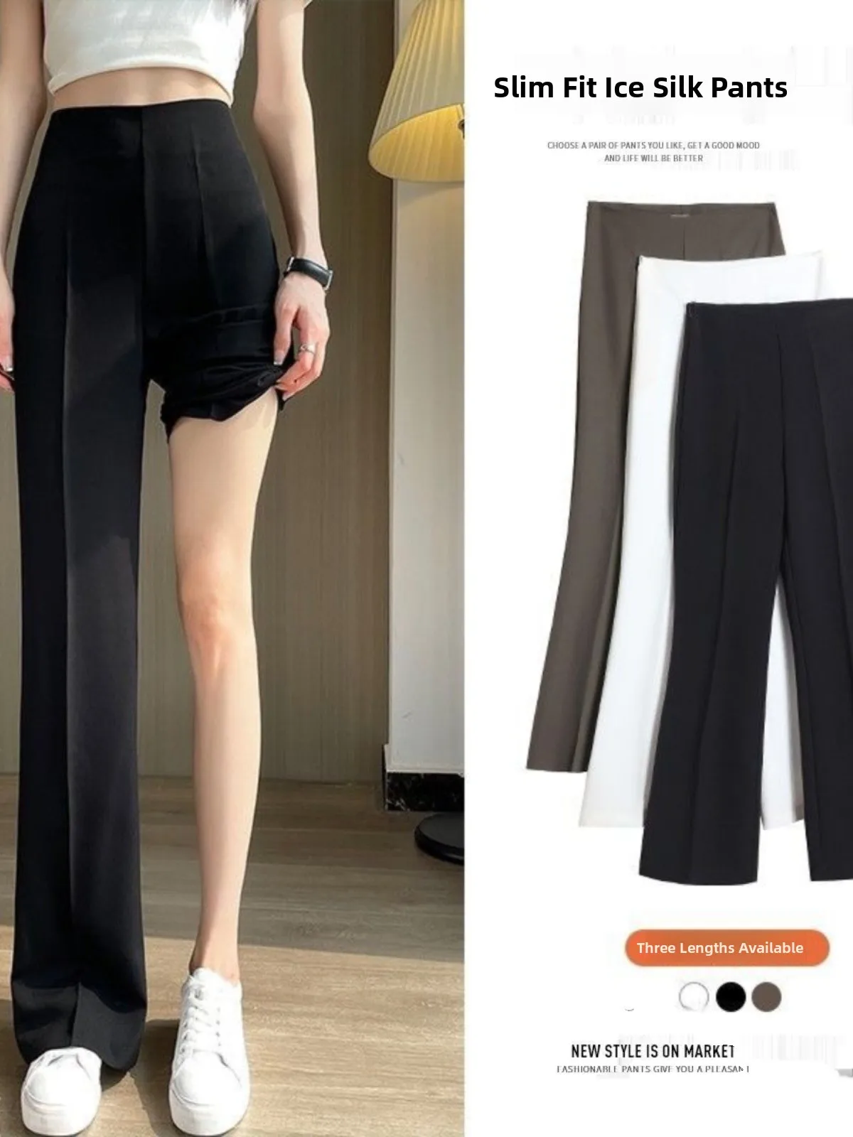High Waist Wide Leg Straight Cut Casual Suit Pants for Women Spring Summer New Sle Slimming Drapey Zipper Detail