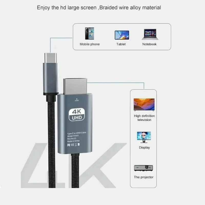 Фото Кабель-переходник с Type C на 4K, 30 Гц, HDMI-совместимый №3