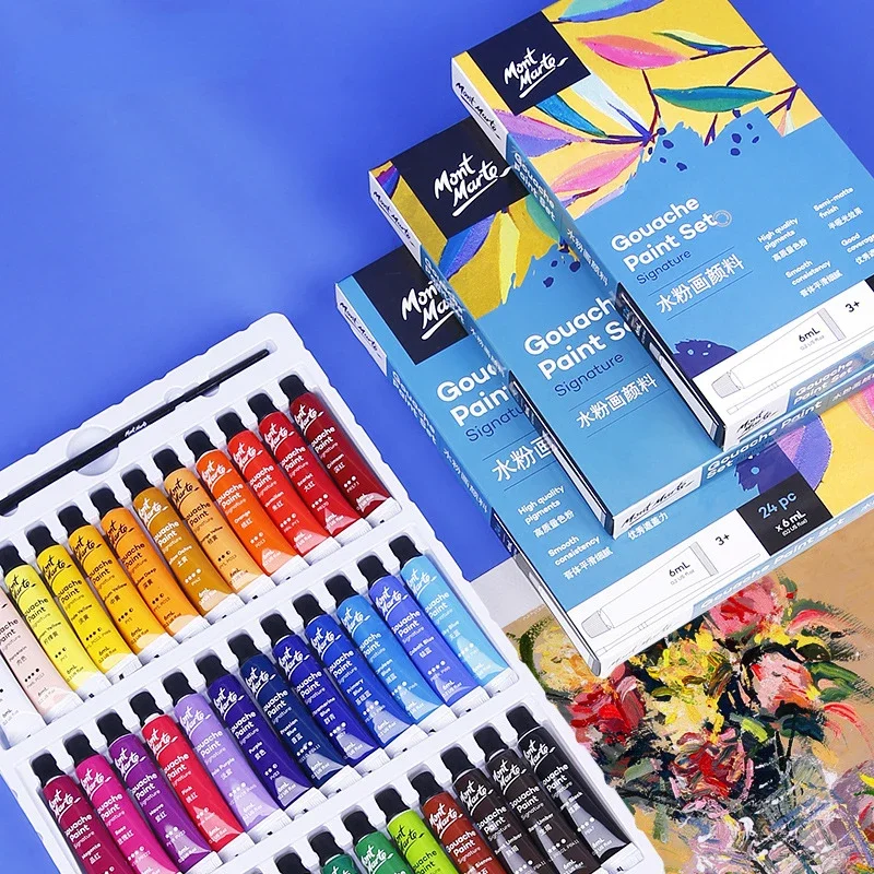 Acrylic Paint Set Gouache Pigment 12/18/24 Color Gouache Paint Set Artist Painting Professional Washable Watercolor 6/12ML Student Exam Art Supplies