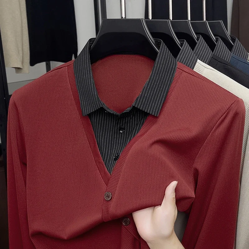 Nuova Polo da Uomo 2026 con Effetto Due Pezzi, T-shirt Casual alla Moda a Maniche Lunghe con Colletto, Top Versatile - immagine 5