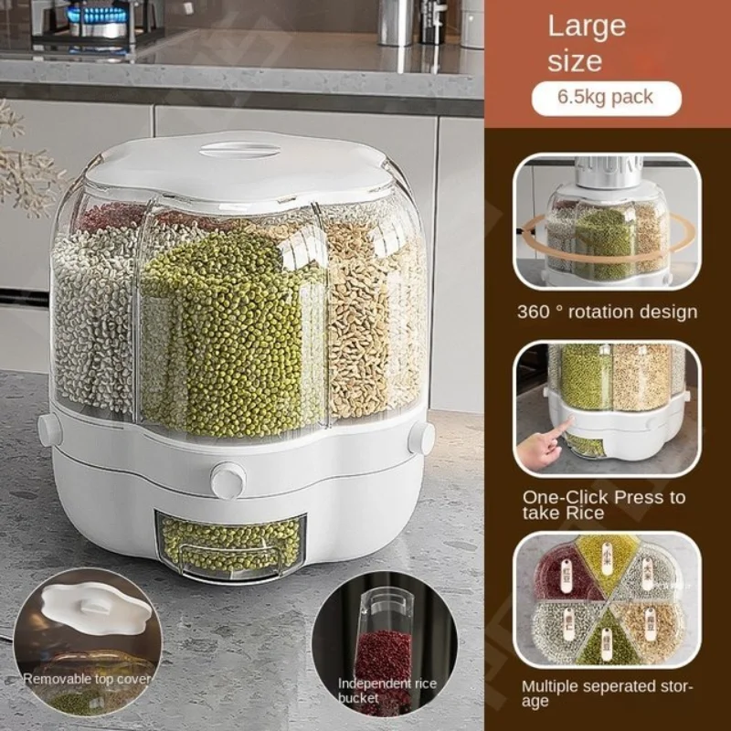 360° Rotating Food Storage Container Rice Tank Grain Box Sealed Cereal Dispenser Foods Container