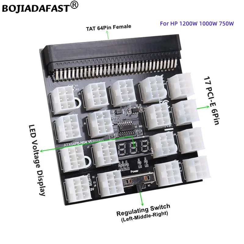 

17 x 12V PCIe ATX 6Pin Female Connector Breakout Board For HP 1200W 1000W 750W Server PSU Power Supply