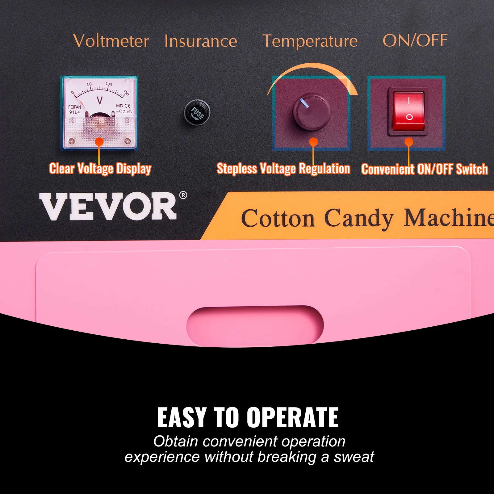 VEVOR Electric Cotton Candy Machine Commercial Floss Maker with Stainless Steel Bowl Sugar Scoop and Drawer For Birthday Party