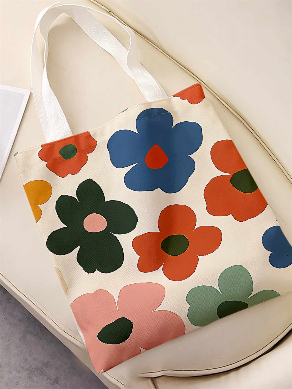 Flower pattern printed casual handbag, reusable fashionable backpack, multifunctional handbag, canvas shopping bag