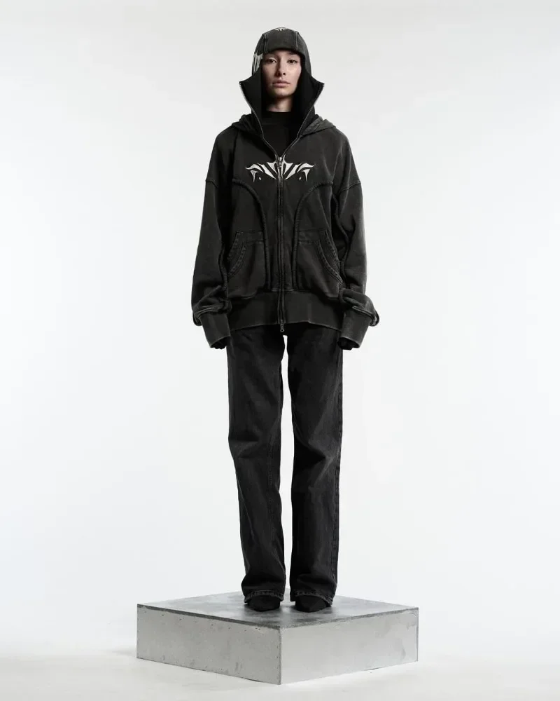 Y2K Harajuku Ninja zip up Hoodie Oversized Embroidered Washed Double Hat sweatshirt American style StreetWear Goth Men Women Top 5