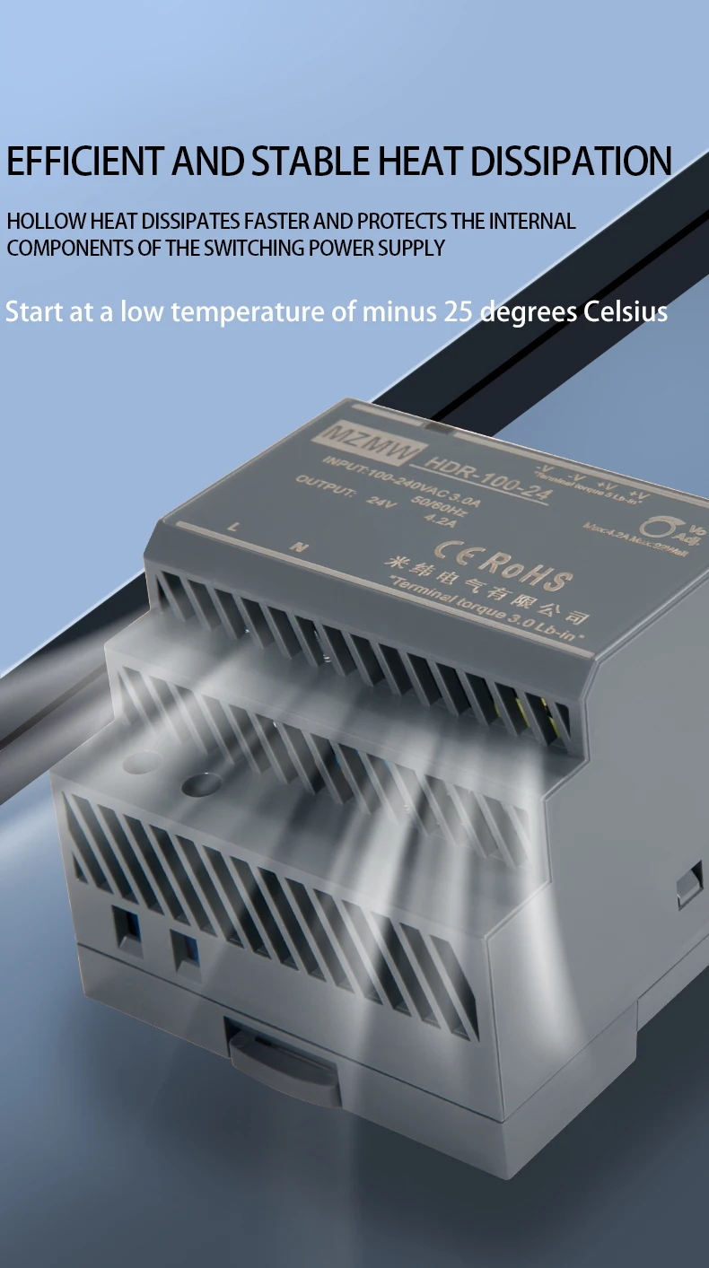 Description Picture 5 of itemMZMW DIN Rail Switching Power Supply HDR-Series 15W 30W 60W 100W 150W AC/DC 12V 24V Slim Step Shape Transformer Industrial SMPS