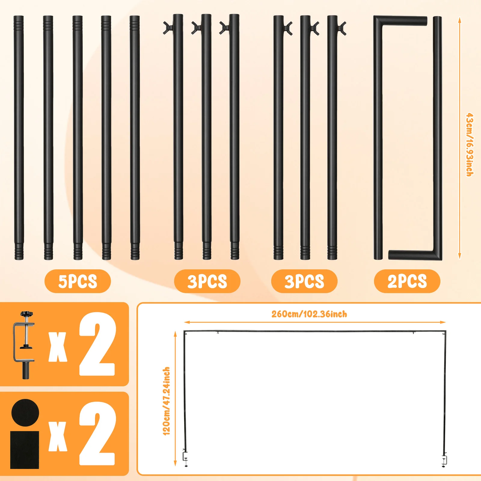 Over The Table Rod Stand with Clamps Black Golden Table Arch Stand for Wedding Birthday Party Hanging Decor Halloween Christmas