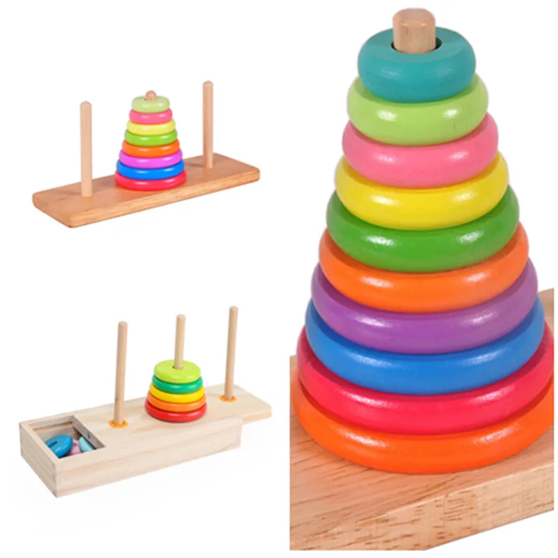 Hanoi Tower Wooden Children's Puzzle Games Clearance Toys Early Learning Logical Thinking Training Puzzle Colorful Hanoi Tower wooden puzzles for kids ages 3 5 shape puzzle set montessori stem puzzle toys develop fine motor skills early educational toy