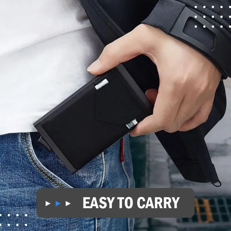 Wallet Card Holder Slim Aluminum Wallet with Elasticity Back Pouch Coin Pocket ID Credit Card Holder Automatic Pop Up Bank Case Mini RFID