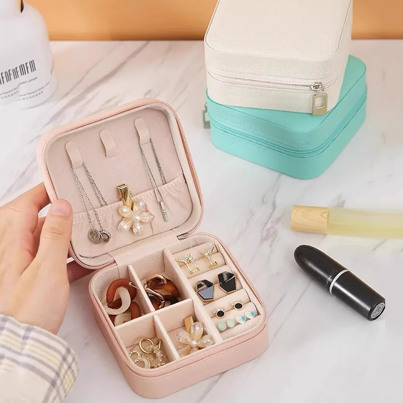 Compact Jewelry Travel Organizer - Portable Display Storage Box for Rings, Earrings, and Necklaces