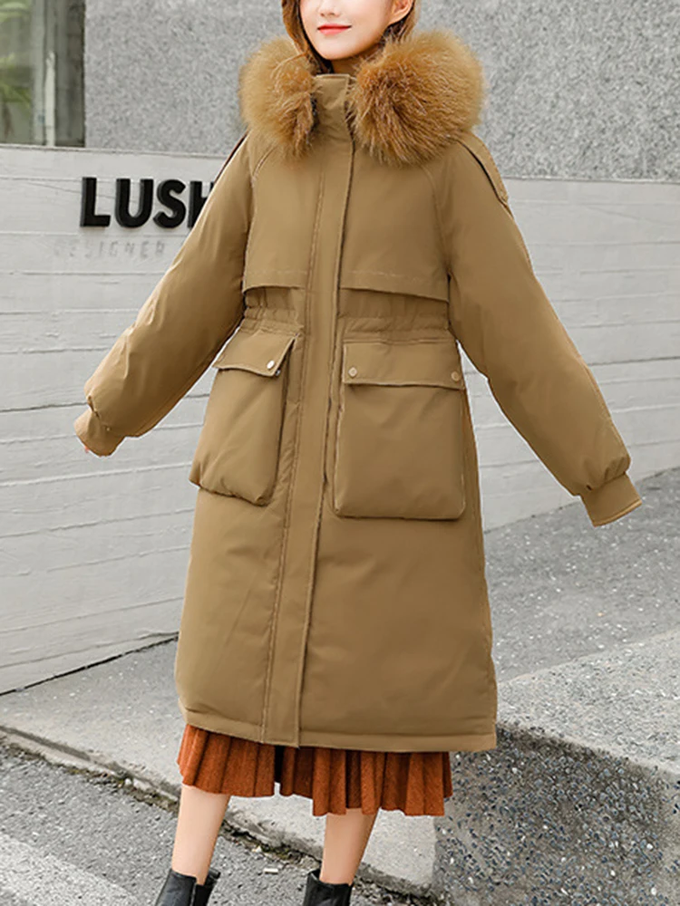 AZYT Winter Long Down Cotton Parkas Coats Women Big Fur Collar Hooded Thicken Winter Jacket 2022 Windproof Cotton Padded Jacket
