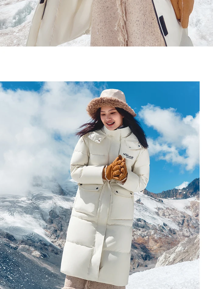 Chaqueta de plumas para mujer, larga, con capucha, moderna, para exteriores, invierno, nueva moda, con letras, abrigo grueso de tres capas, con almacenamiento de calor