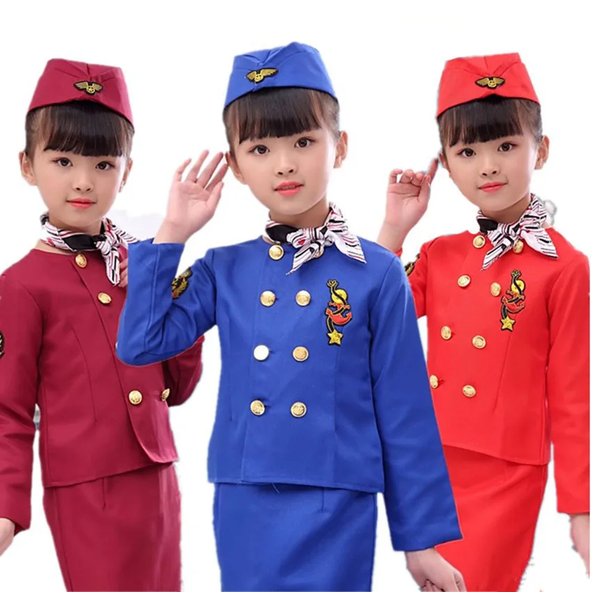 Enfants Costumes de pilote Enfants Cosplay pour garçons Filles Costume d' hôtesse de l'air Avion Aéronef Air Force Performance Uniformes-comprend  Ensemble, Lunettes de soleil