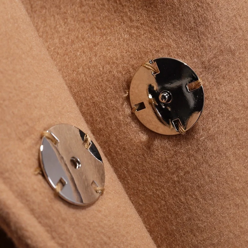 Khaki Blends Coats Autumn Winter Warm Casual Outwear Office Lady Solid Colors Big Sashes Pockets Lapel Jackets Overcoats Cloaks