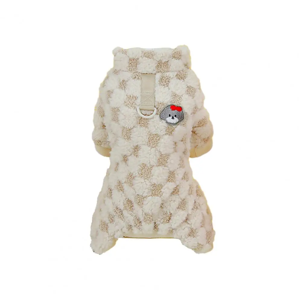 

Pull-over Pet Jumpsuit Cartoon Plaid Pattern Pet Jumpsuit with Traction Ring Winter Warm Dog Overalls Puppy Cat Pajamas Coat