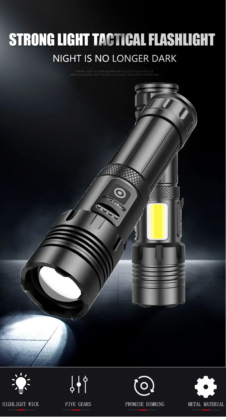 Super Bright XHP90 LED Flashlight 18650/26650 Rechargeable Aluminium