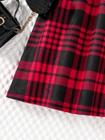 Printemps et automne enfants mignon mode robe filles décontracté couleur unie col rond aile manches chemise rouge jupe à carreaux robe de cérémonie s 6