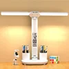 LED Desk Lamp USB Dimmable Touch Foldable Table Lamp with Calendar Temperature Clock Night Light for Study Reading Lamp 2