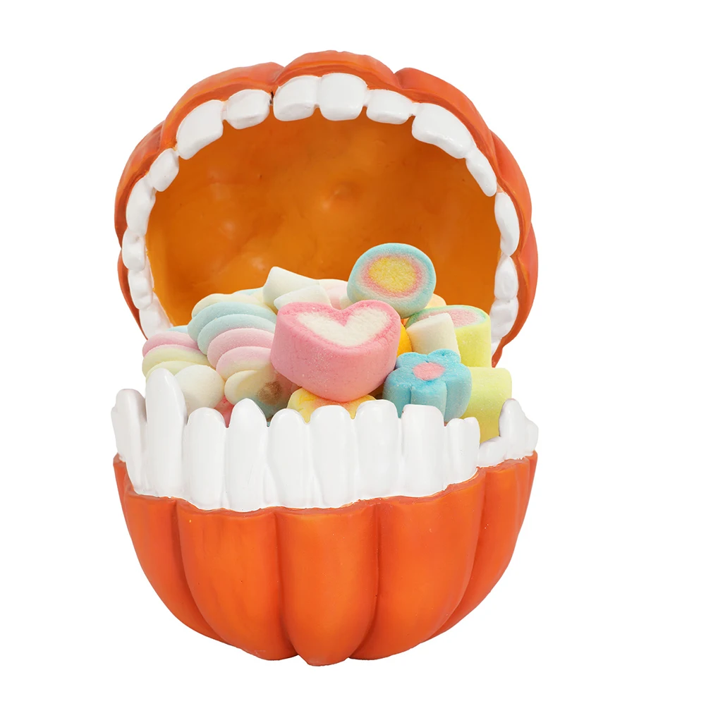 Resin Pumpkin Storage Box Case with Lid Pumpkin Candy Holder Pumpkin Tricky Candy Bucket for Halloween Party Supplies and Favors