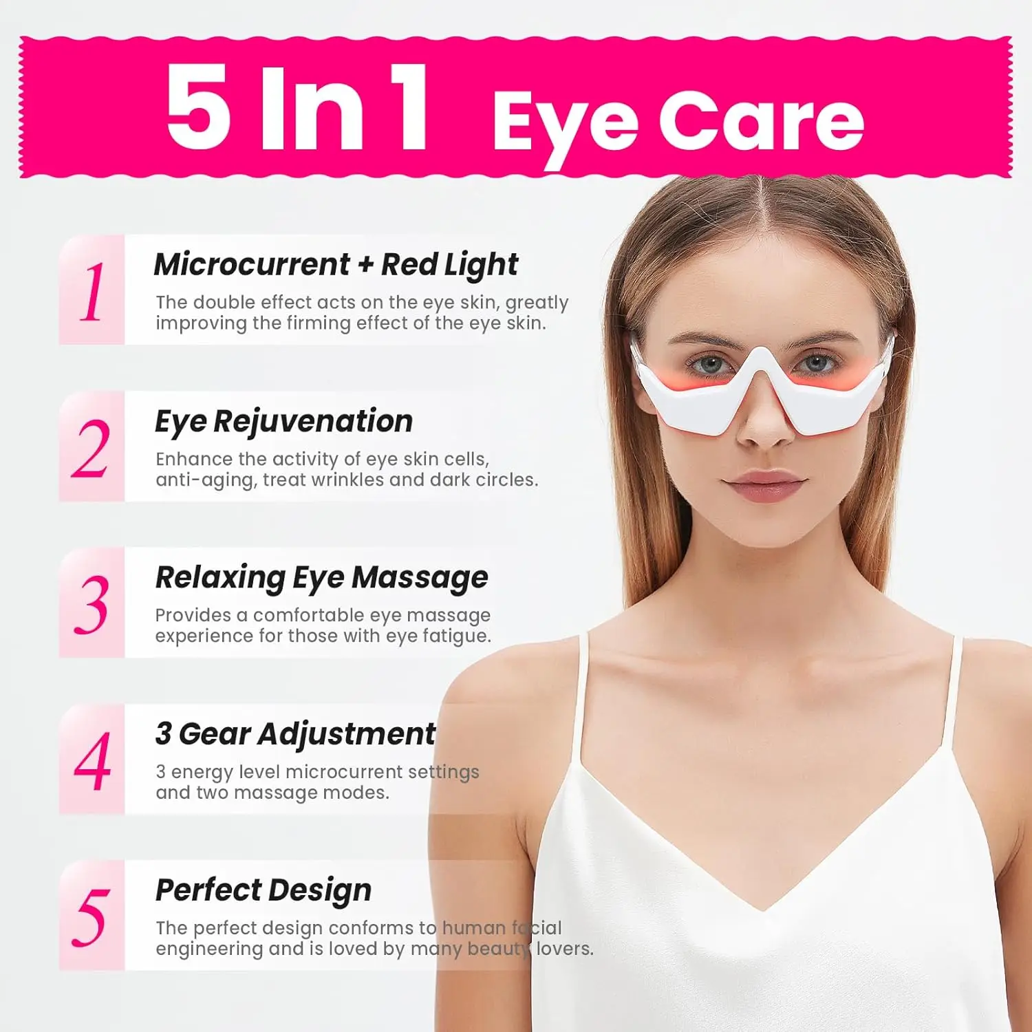 Under Eye Red Light Massager Glasses Eye Care Tool 3D Microcurrent Beauty Device Bag Remover for Reduce Dark Circles Wrinkle