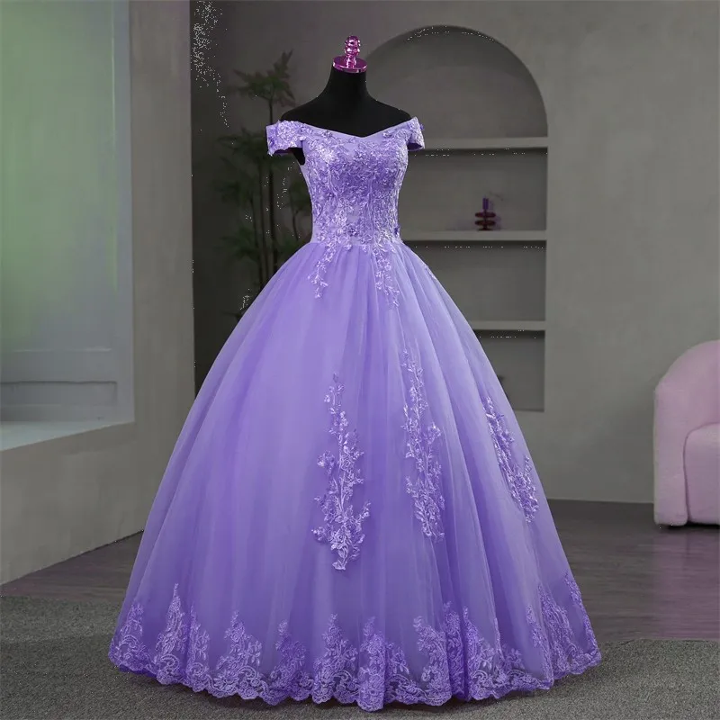 Party dress quinceanera dresses Off shoulder purple Quinceanera dresses sweet flower party dress luxury appliques ball gown real photo prom dress Boho
