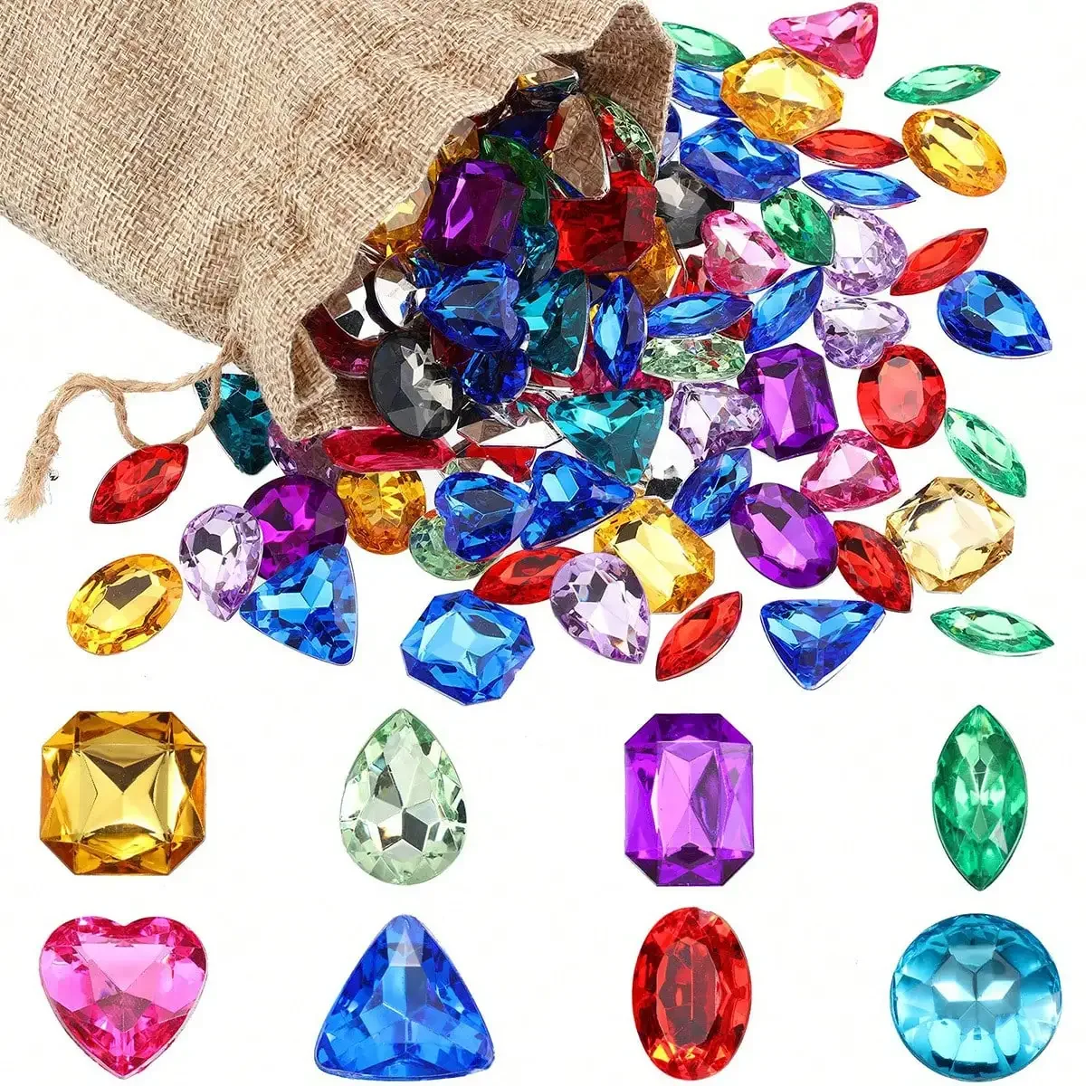 Gem Toys 100pcs DIY Pirate Treasure Fake Acrylic Sparkling Diamond Colorful Beach Gemstones Pirate Jewelry