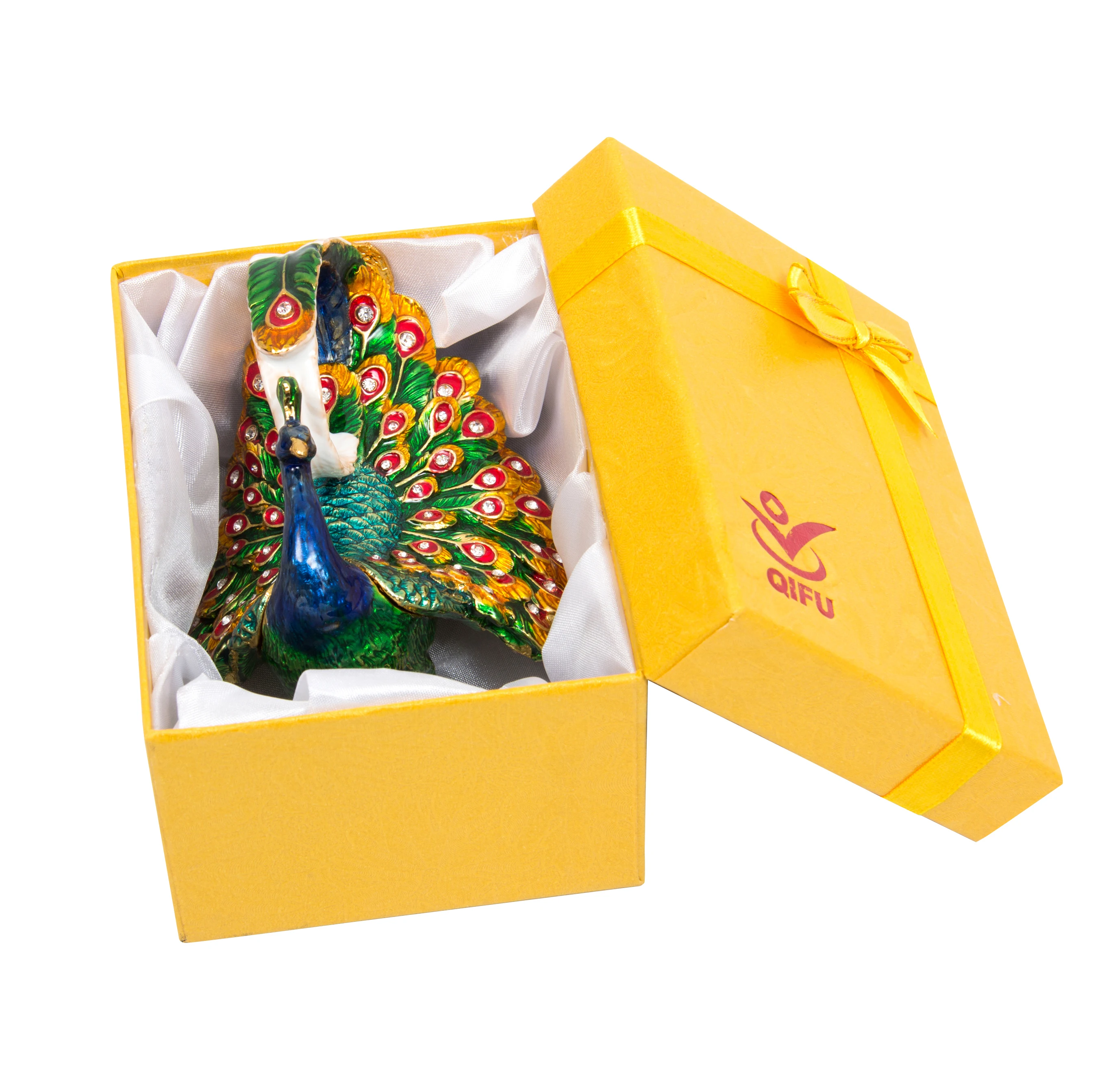 QIFU Unique Peacock Design Figurine Jewelry Trinket Box For Home Decor mini storage boxes