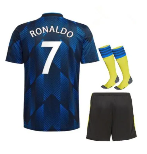 21/22 Mens + Kids Combination Suit SANCHO B.FERNANDES RASHFORD POGBA Football Shirts  Home Away Shirts mens shorts and t shirt set Men's Sets