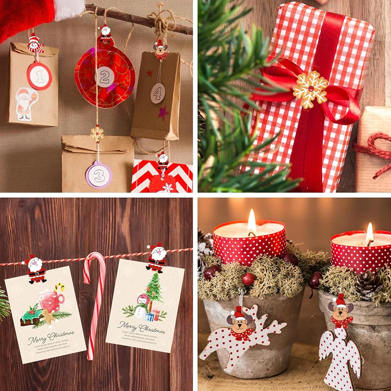 6pcs Christmas Cartoon Wooden Clips Xmas Party Photo Wall Gift DIY Decoration Handmade Crafts 2024 Christmas Home Decor New Year