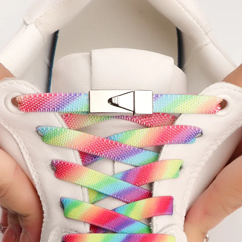 

Rainbow Gradient Flat Shoelaces for Sneakers Without Ties Press Locks 8MM Width Elastic Shoelace Men Women Sports Shoes Laces