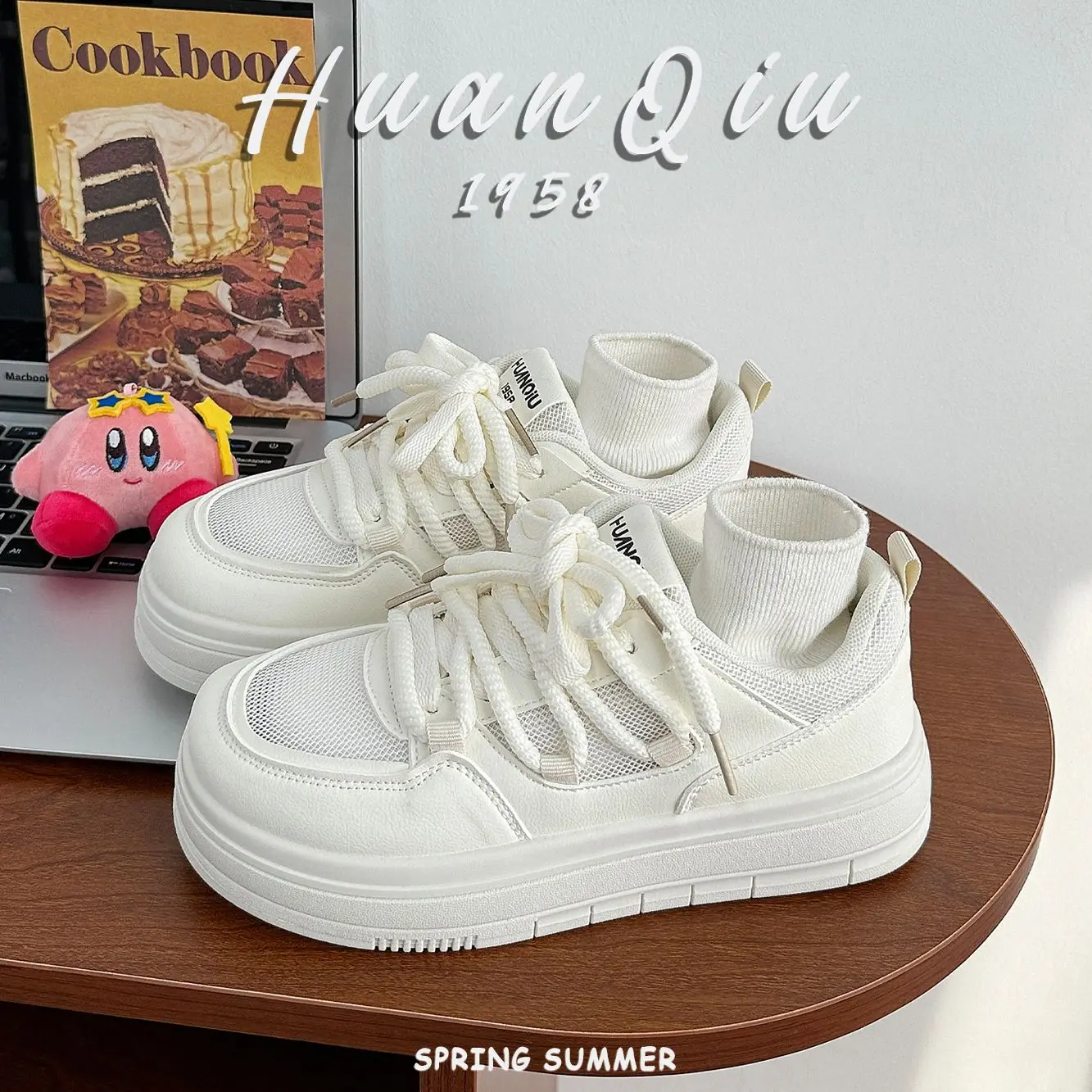 Women Causal Shoes Spring Designer Wedges Vulcanized Shoes Fashion Versatile White/Pink Sneakers student Lightweight Sports Shoe