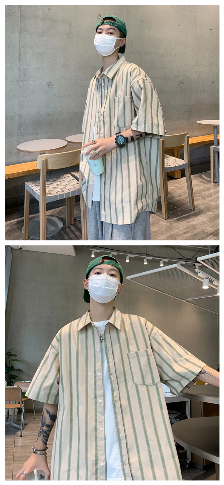 Description Picture 3 of itemSummer Fashion Short Sleeve Shirt Men Striped Slim Fit Male Social Business Dress Shirt Brand Men Gym Fitness Sport Clothing Z36