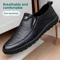 Men's Casual Driving Shoes Soft Bottom Leather Spring Autumn Seasonal Comfortable Breathable Cotton Lined Mid-Aged And Elderly F