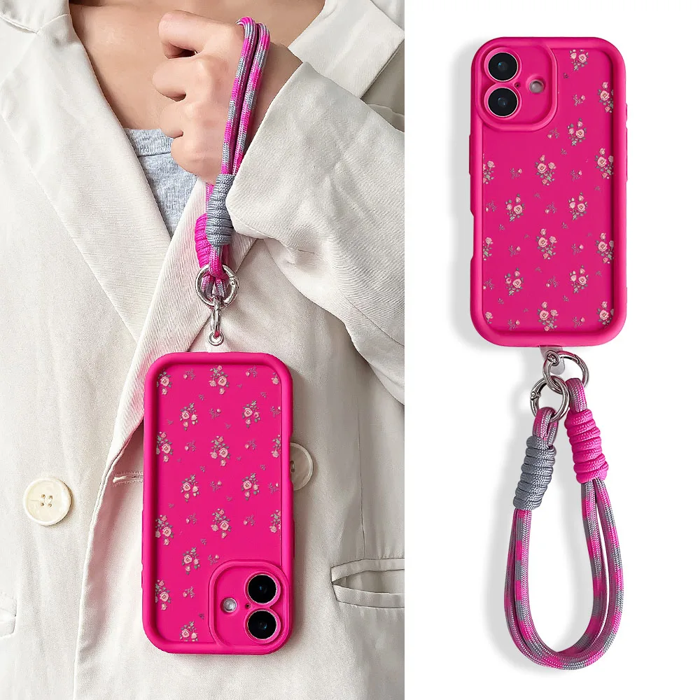 Charming Floral Lanyard Phone Case with Hand Strap and Soft TPU Cover