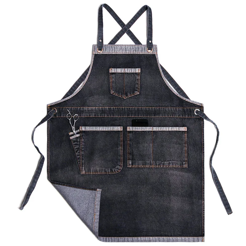 

Denim apron hair stylist barista milk tea shop flower art restaurant waiter men and women tooling apron custom logo